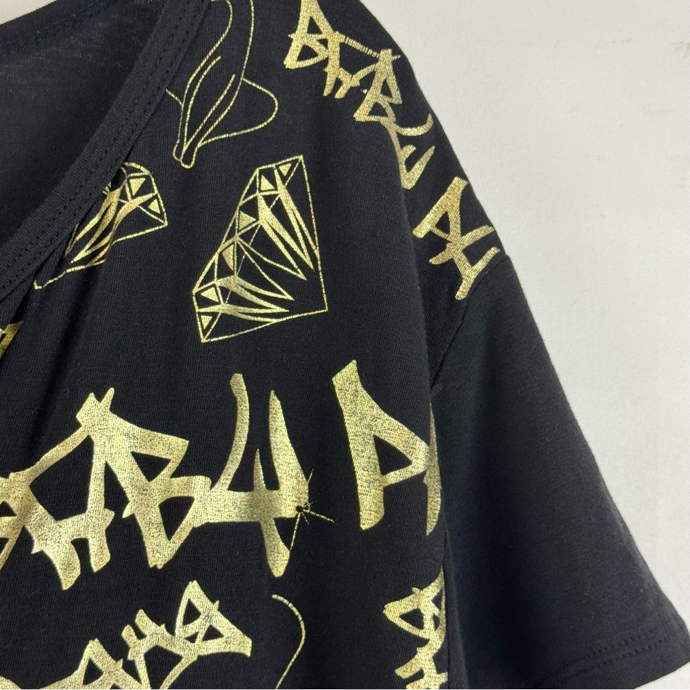 Baby Phat Black Gold Graphic Top Plus‎ Size 3X Short Sleeve Blouse Y2K - Picture 8 of 10